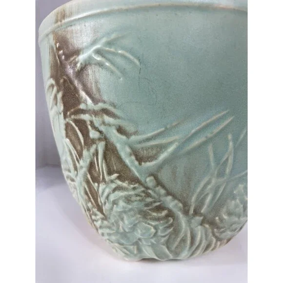 McCoy Planter Pot Pine Cone Jardiniere Blue Green Brown Vtg MCM Cottagecore - Picture 10 of 16